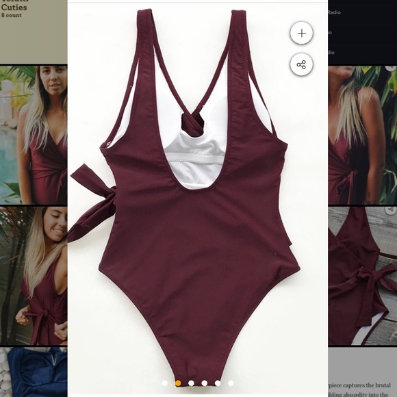 Elegant Dance Solid One-piece Swimsuit - Wine Red - Picture 5 of 5